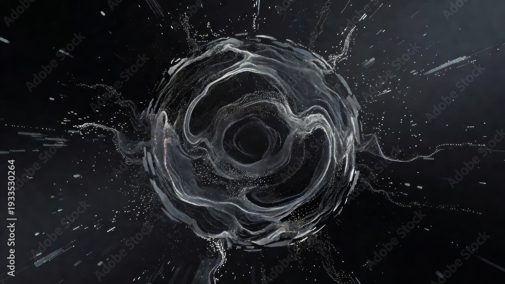 Fototapeta premium Abstract sphere with swirling particles creating modern energy flow effect against dark background