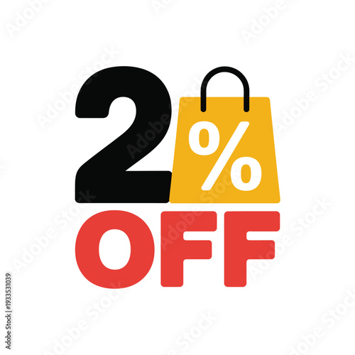 A graphic illustration of 2% off with a shopping bag symbol is displayed.
