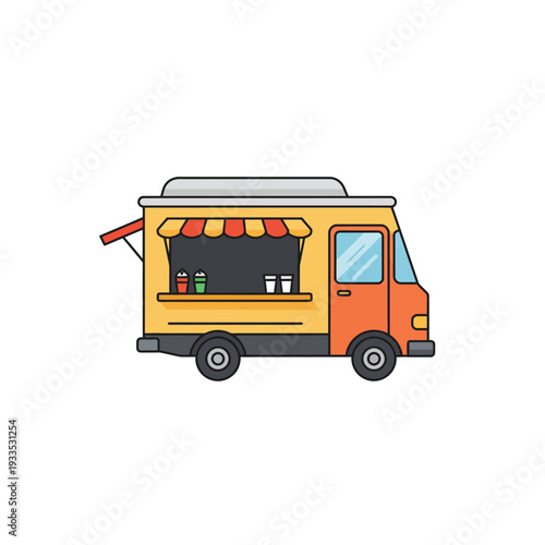 Vibrant Orange and Yellow Food Truck Illustration with Awning and Drinks