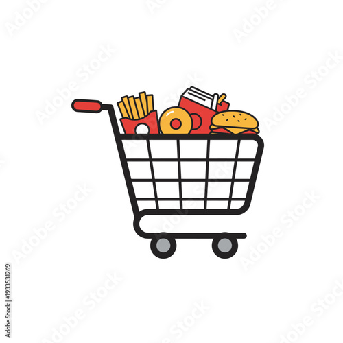 Shopping Cart Full of Fast Food Items Icon