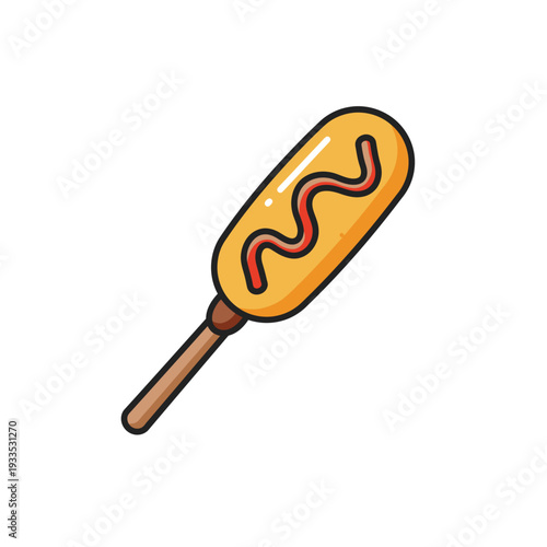 Cartoon Corn Dog with Ketchup Illustration