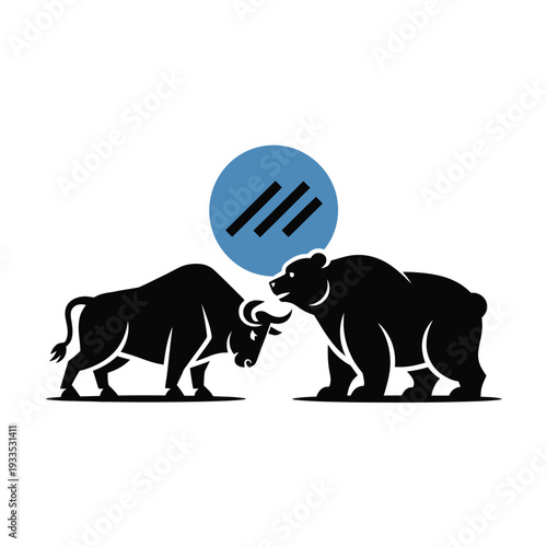 Bull and bear silhouettes face each other in a symbolic representation of stock market fluctuations.
