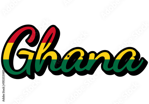 Ghana Travel Sticker. Country Name Vector Text Design with Flag Colors