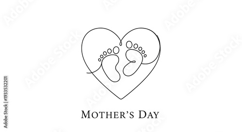 A minimalist illustration of a heart with baby feet for mother's day