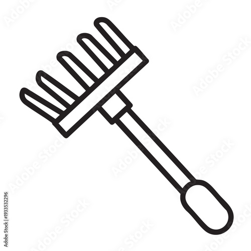 Garden rake illustration on a simple background viewed from a 45-degree angle showcasing gardening tool details