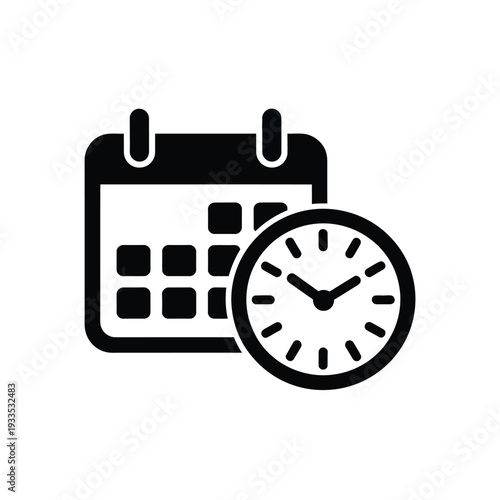 A calendar icon is shown next to a clock icon, representing time and scheduling.