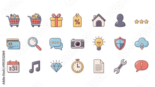 Collection of Various Flat Design Icons.