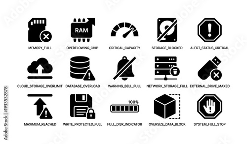 Critical storage symbols: memory, overload, and warning signs illustrated
