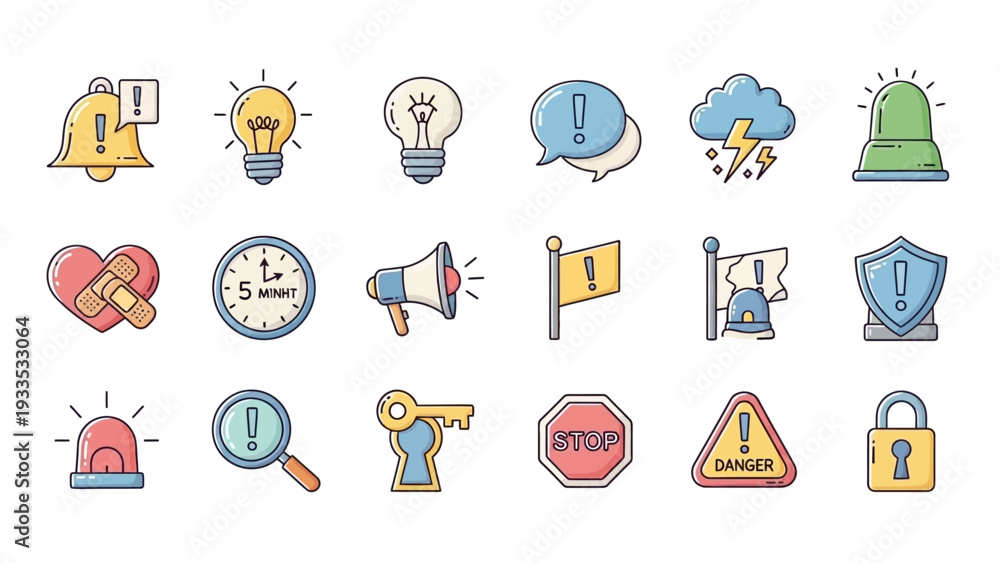 Fototapeta premium Collection of Icons Representing Alert and Warning.
