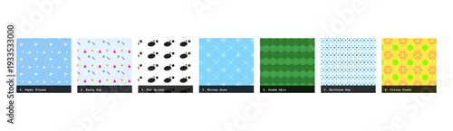 High resolution seamless patterns with bold geometric and organic designs. Vibrant, tileable backgrounds ideal for fabric printing, textile production, wallpaper, packaging, wrapping paper, scrapbook