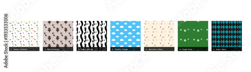 High resolution seamless patterns with bold geometric and organic designs. Vibrant, tileable backgrounds ideal for fabric printing, textile production, wallpaper, packaging, wrapping paper, scrapbook