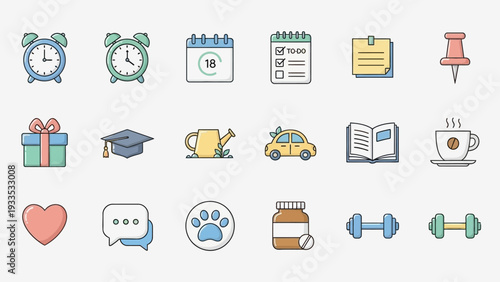 Collection of Various Flat Design Icons.