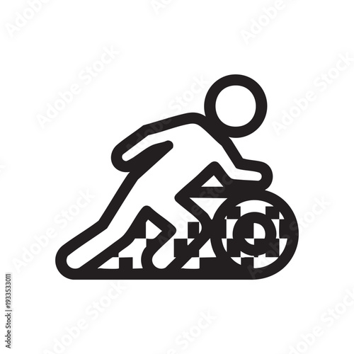 Person in motion pushing wheelchair down stairs in graphic illustration from a side viewpoint