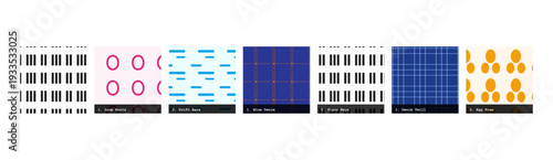 High resolution seamless patterns with bold geometric and organic designs. Vibrant, tileable backgrounds ideal for fabric printing, textile production, wallpaper, packaging, wrapping paper, scrapbook