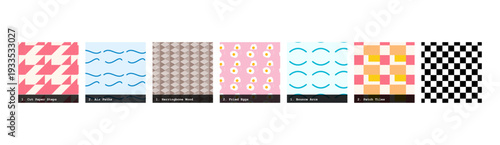 High resolution seamless patterns with bold geometric and organic designs. Vibrant, tileable backgrounds ideal for fabric printing, textile production, wallpaper, packaging, wrapping paper, scrapbook