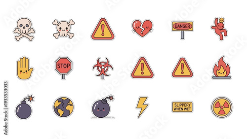 Collection of Cartoon Danger Warning Icons.