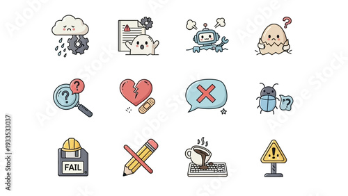 Collection of Cartoon Style Icons and Symbols.