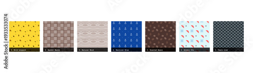 High resolution seamless patterns with bold geometric and organic designs. Vibrant, tileable backgrounds ideal for fabric printing, textile production, wallpaper, packaging, wrapping paper, scrapbook