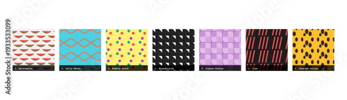 High resolution seamless patterns with bold geometric and organic designs. Vibrant, tileable backgrounds ideal for fabric printing, textile production, wallpaper, packaging, wrapping paper, scrapbook