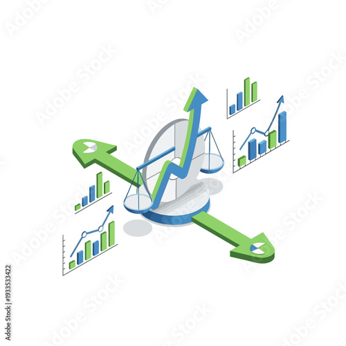 Conceptual illustration of financial growth and balance scales, symbolizing economic stability and market trends.
