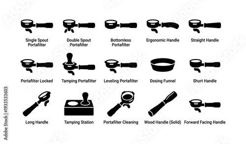 Various portafilter designs and accessories for espresso machines