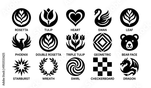 Black and white nature and geometric icons collection