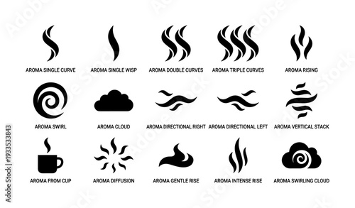 Aroma symbols collection: diverse curves, swirls, and cloud designs