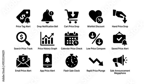 E-commerce price alerts: notifications, discounts, and sales icons