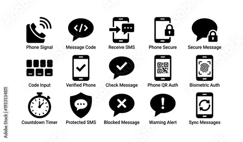 Digital communication and security icons set with phone and message symbols