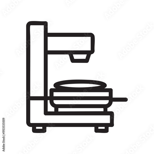 Simple line illustration of a microscope on a laboratory workbench viewed from the side