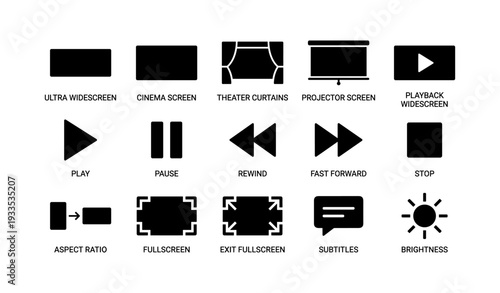 Icons for media playback and display settings