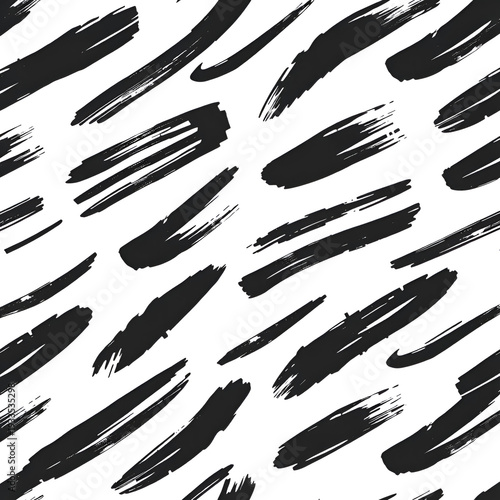 Black Brush lines. Seamless pattern. Black hand drawn bold lines on White background