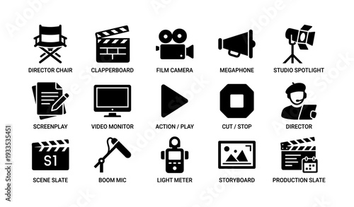 Film production icons: equipment and roles in movie making