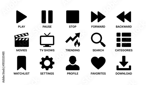 Essential media control icons for navigation and preferences