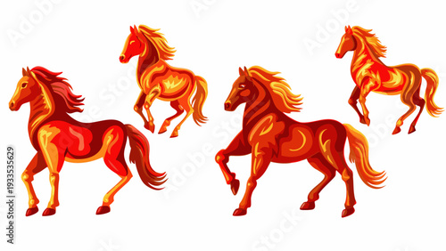 Four fiery horses depicted in a vibrant and illustrative style