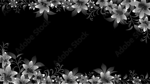 Elegant floral arrangement with lilies and leaves on a black background