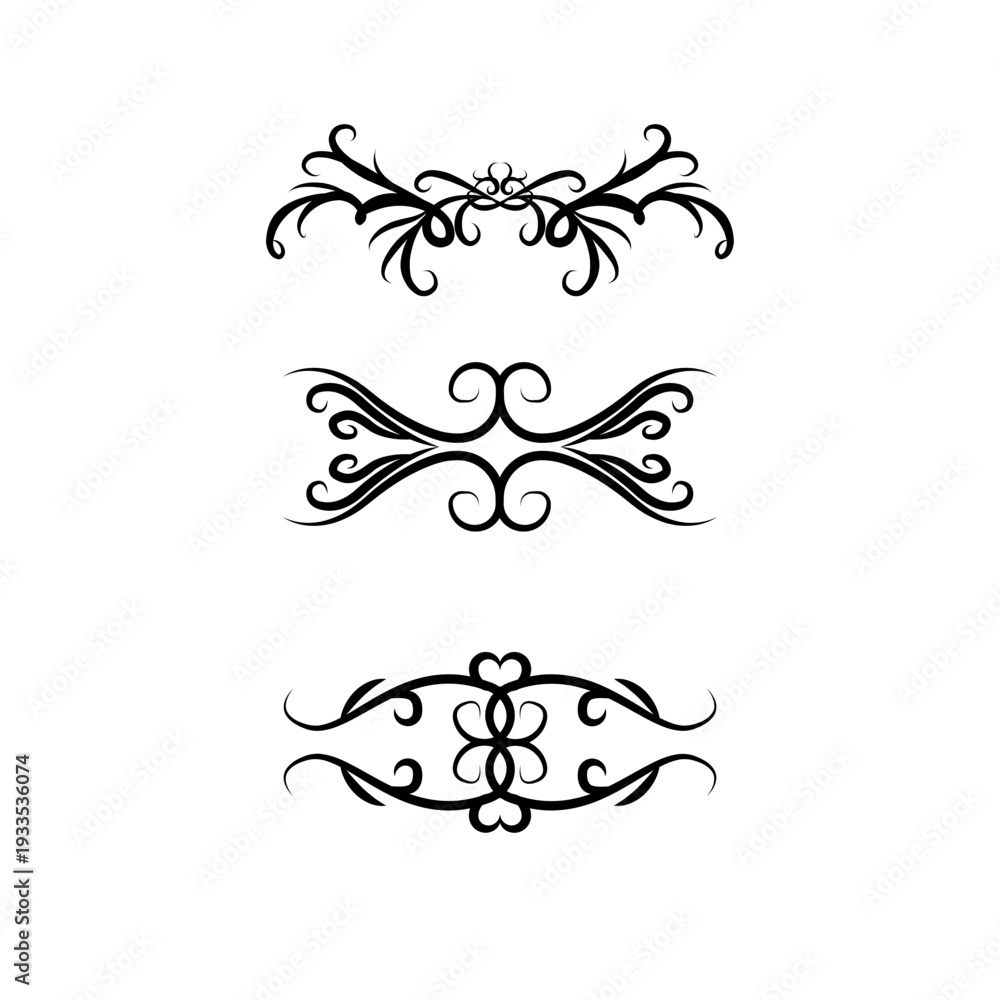 Fototapeta premium Vintage Ornamental Flourish Divider Elements in Classic Black Line Style