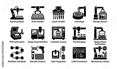 Advanced laboratory equipment icons for workflow automation and efficiency