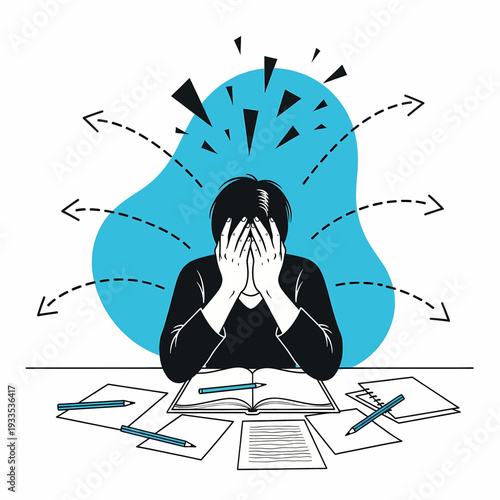 Woman Overwhelmed with Stress and Workload.eps