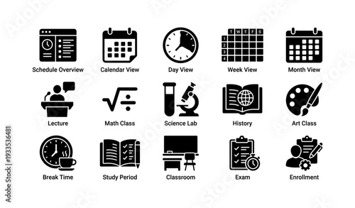Educational icons for classroom activities and academic planning