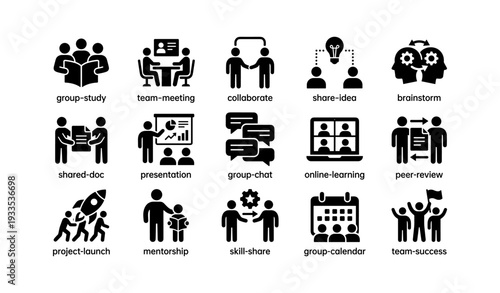 Icons depicting teamwork and collaboration concepts