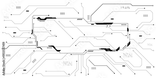 White electronic motherboard pattern with digital lines and connections. Abstract digital technology futuristic internet network speed connection white and black background.