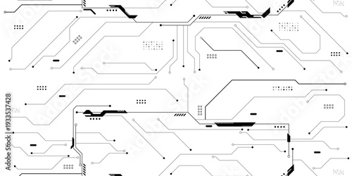 White electronic motherboard pattern with digital lines and connections. Abstract digital technology futuristic internet network speed connection white and black background.