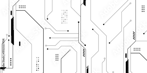 Vector Technology black circuit diagram concept. Abstract technology on white background. High-tech circuit board.