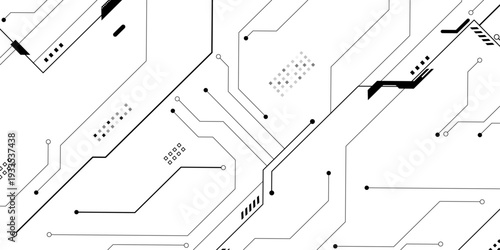 Vector Technology black circuit diagram concept. Abstract technology on white background. High-tech circuit board.