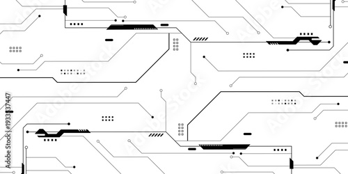 White electronic motherboard pattern with digital lines and connections. Abstract digital technology futuristic internet network speed connection white and black background.