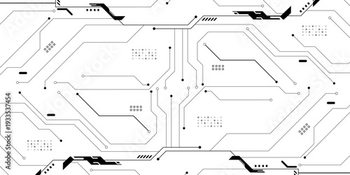 Vector Technology black circuit diagram concept. Abstract technology on white background. High-tech circuit board.