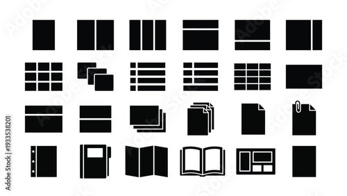 Black Document Icons Set Isolated on White Background