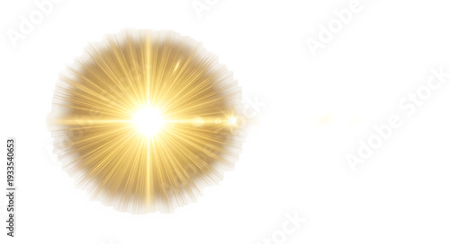 Golden Light Burst Star Glow Isolated on White Background