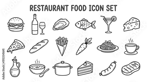 Hand Drawn Restaurant Food Icons Set